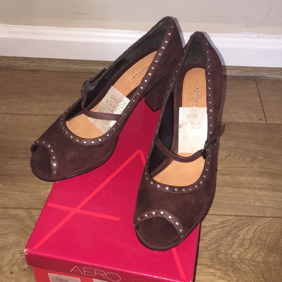 BRAND NEW! Brown peep toe 2 inch strapped heel - Picture 5 of 6